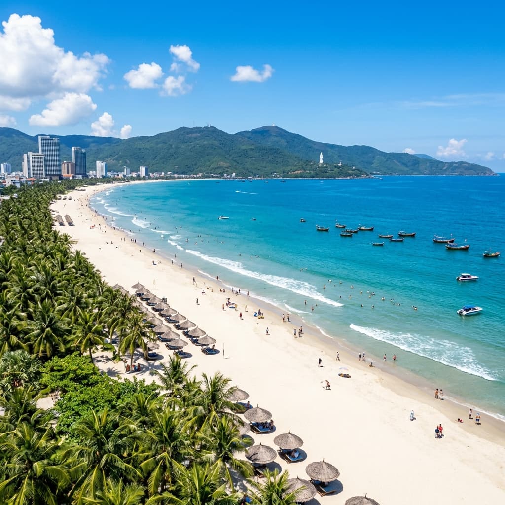 Beautiful My Khe Beach in Da Nang Vietnam with white sand and clear waters