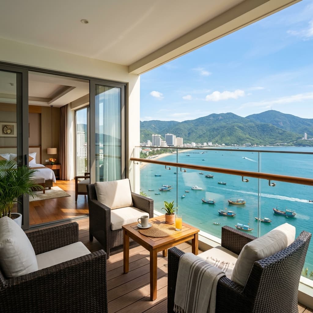 Premium resort balcony overlooking Nha Trang bay